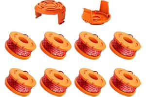 Eyoloty WA0004 String Trimmer Line 10ft 0,065" do Worx WA0010 WG154 WG163 WG160 WG180 WG175 WG155 WG151 Weed Wacker Eater String z WA0653 GT Spool Cover 500653 1 (8 szpulki + 2 nakładki)