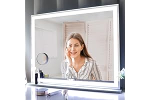 ANYHI Hollywood Lighted Vanity Mirror, Dressing Table Mirror with Lights, Tabletop/Wall Mount Beauty Mirror, Smart Control Mirror with 3 Color Modes, Silver (56.2 x 72 cm)