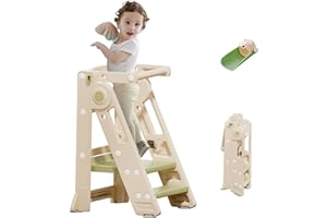 hoopyosms Torre di Apprendimento Pieghevole per Bambini, Sgabello Montessori Regolabile in Altezza, Scala Montessoriana Versatile per Bambini (Classica, Verde)