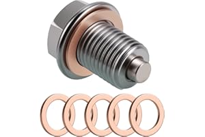 UNIKEEN Bouchon de Vidange D'huile Magnétique M14x1.5, Bouchon de Vidange Moteur avec Joints Universel Écrou de Vidange Carter Moteur Acier Inoxydable avec 5 Bague D'étanchéité Cuivre pour Voiture Moto Bateau