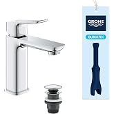 GROHE Dice M Basin Mixer Tap with Push-Open Drain (Ceramic Cartridge 28 mm, Water and Energy Saving, 3/8 Inch Connections, Ea