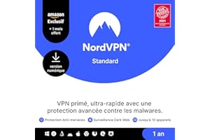 NordVPN Essentiel, Exclusivité Amazon, 10 Appareils, 1 An + 1 Mois Extra, Code Numérique