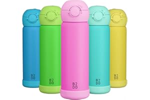 B2DO Borraccia Acciaio Inox Doppia Parete 500ml Rosa | Bottiglia Termica per Bambini Isolata a Prova di Perdita per la Scuola | Bottiglia per Bambini con Cannuccia Senza BPA