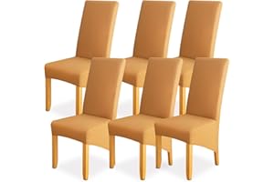 KFNIRE Pokrowce na krzesła do jadalni 6 zestaw, pokrowce na krzesła do jadalni z wysokim oparciem XL pokrowce na krzesła elastyczne super dopasowanie spandeks można prać przeciwpyłowe pokrowce na siedzenia do hotelu, biura, na ceremonię, bankiet