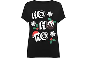 WearAll Women's Plus Short Sleeve Holly Snowflake Christmas Print Long Top Ladies T-Shirt 14-28