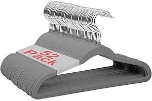 Wellong Kinderkleiderbügel, 28 cm Baby-Samtbügel mit 360°-Drehhaken, rutschfeste Kleiderbügel Samt, platzsparende Kleiderbügel für Säuglinge und Kleinkinde, 52 Stück Grau