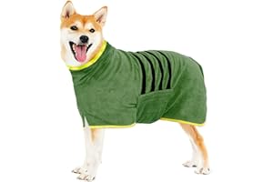 WUFANC Szlafrok Dla Psa Z Mikrofibry, Wyjątkowo Chłonny I Szybkoschnący, Z Zapięciem Na Rzep I Regulowaną Taśmą Termokurczliwą Dla Dużych, Średnich I Małych Psów