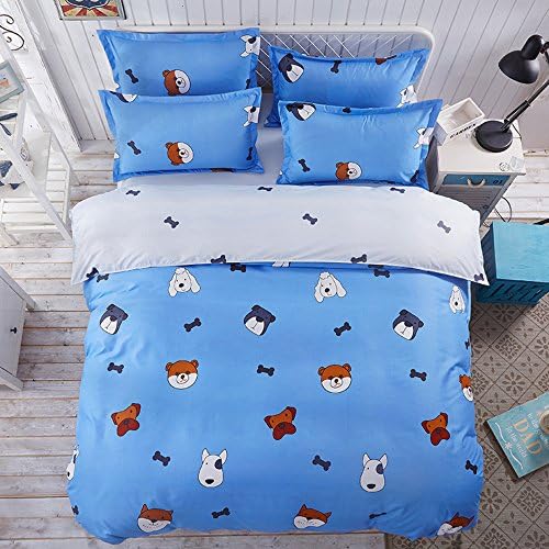 Fashion Trends Animal Cotton 4Pcs Bedding Set Duvet Cover Flat Sheet PillowcaseKing^^^Bear-dog
