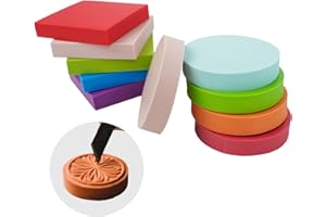 CHANUMETAL 10 Stück Stempelgummi, 5x5x1 cm DIY Linoldruck Set, Mehrfarbige Quadratische und Runde Linoleum Platte, Linolschnitt Platten, Stempel Rund für Stempel Selber Machen