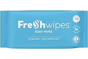 FreshWipes Antibacterial Body Wet Wipes For Adults 1 Pack (12 Wipes) - Coconut Scent - Extra Large Biodegradable - Dermatologically Tested & Suitable for the Elderly or Disabled - Great for Camping