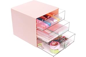 Umtiti Desk Storage, Makeup Storage Box With 4 Drawers, Plastic Office Stationery Supplies Organizers, Desktop Organizer for Office School Home And Bathroom (Pink，UK)