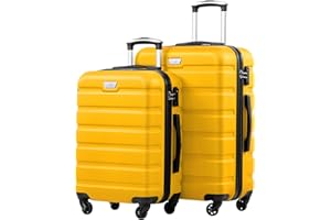 COOLIFE 2-Teiliges Kofferset, Der Ideale Begleiter für Ihre Familienreisen. M+L, PC+ABS, Hartschale, Leicht Robuster, Koffer mit 360° Spinner Räder, YKK Reißverschluss, TSA Zahlenschloss, Gelb