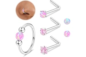 MILACOLATO 4Pcs Piercing Nariz Oro Piercing Nariz Acero Quirurgico Pendientes Aro Mujer Plata Thin Piercings Tragus 18G Ópalo Nostril Piercings Septum Helix Conch Anillos De Nostril Oreja 10MM