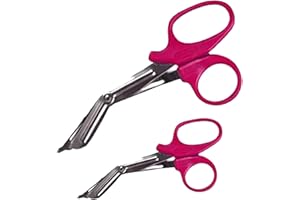 PURE SHARP Pack of 2 Utility Scissors Stainless Steel Autoclavable Titanium Bandage Shears Bent Stealth tuff Cut 5.5" & 7.5" (Pink)