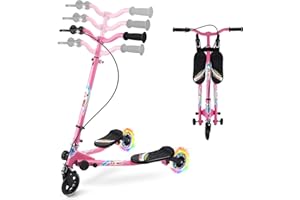AOODIL Monopattino Flicker, Monopattino a Forbice 3-8 Anni, Monopattino a Molla per Bambini, Monopattino Oscillante con Ruote a LED, Altezza Regolabile, Monopattino per Bambini e Bambine