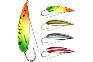 QualyQualy Señuelos de pesca sin malas hierbas para agua salada, cuchara de pesca de pececillo, cebo duro para pez rojo, róbalo Tourt Northern Pike, 4 unidades