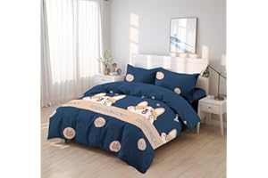 H HANSEL HOME Juego de Funda Nordica Microfibra de 4 Piezas para Cama 150 Suave Transpirable, Incluye 1 Funda Edredón 220x240cm, 1 Bajera 150x200+28cm, 2 Fundas de Almohada 50x90cm - Happy Corgi