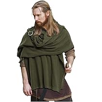 Mittelalter Kapuzenschal Mit Brosche - Zerrissener Wikinger Umhang