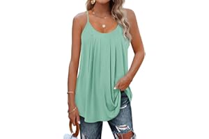 SENBATU Débardeur Femme Bretelles Spaghetti sans Manches Hauts D'été Femme Plissé Col Rond Chemisier S-2XL 34-52
