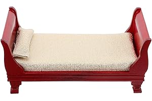 HEALIFTY Maison de poupée Lit en Bois Mini Rouge Simple Miniature Vintage Meubles Modèle Jouet 1: 12 Maison de poupée Chambre à Coucher Salon Accessoires Décoration de -Paysage