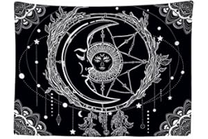 Ulticool - Wandteppich Dekoration Wohnung - Sonne Mond Mandala Schwarz Weiß Tarot - 200 x 150 cm groß - Wandtuch Wandbehänge - Accessoires für Schlafzimmer Wohnzimmer Kinderzimmer