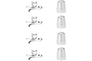 DOINEUFL 8 Pcs Crochet Accessories: 4 Cat-Shaped Crochet Rings & 4 Thimbles for Faster DIY Crafting