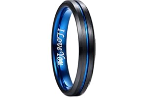 NUNCAD 4mm/6mm/8mm/10mm Men's Rings I Love You Wedding Band Black Blue Tungsten Carbide Ring for Men Women Two-Tone Simple Band with Groove Beveled Edges Comfort Fit Size J1/2-Z+5