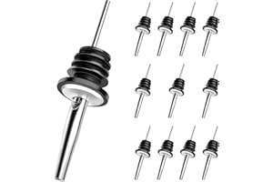 UKOFEW 12 Pièces Verseurs de Bec de Bouteille, Verseurs en Acier Inoxydable, Bec Verseur Conique Bouteille, Réutilisable, Pour Bouteilles, Cocktails, Vins, Gins, Fêtes et Bars (Noir)