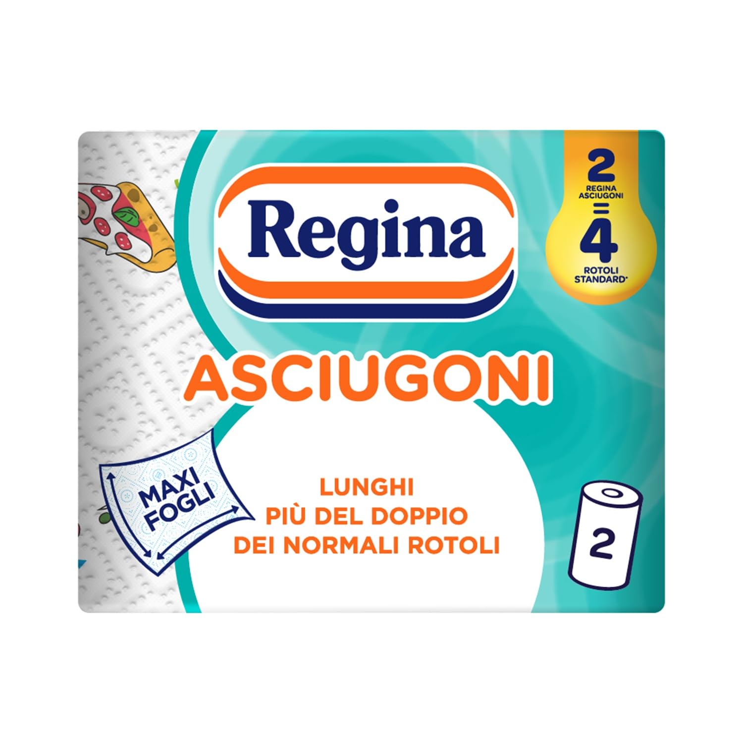 Regina Asciugoni Carta Cucina, Confezione da 2 Rotoli a 2 veli, 100 strappi per rotolo, Maxi fogli, Lunghi più del doppio dei normali rotoli, Carta 100% certificata FSC