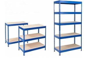 KARAT Étagère pour Charges Lourdes - Étagère à emboîter, étagère de Stockage, Banc de Travail - Charge maximale : 1250 kg - Montage Rapide et Stable -Bleu, 220 x 120 x 45 cm