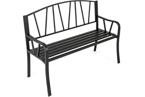 SFAREST 2 Seater Garden Bench, Slatted Park Chair Seat with Armrest, Metal Frame Patio Leisure Loveseat for Backyard Poolside Balcony