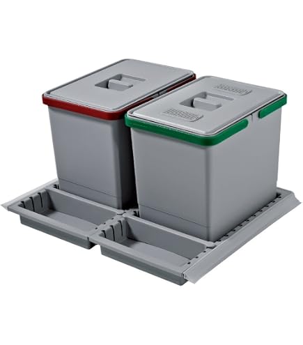 Set De Bacs De Tri Sélectif AxiSpace 600mm - 2x15L + 2x7L - Plastique Avec Graphène - Couleurs Différentes