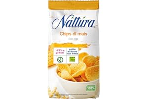 NATTURA Chips di Mais, Snack Senza Lattosio a Base di Farina di Mais, Cotte al Forno con -75% di Grassi, Senza Olio di Palma e Senza Grassi Idrogenati, Confezione da 90 g