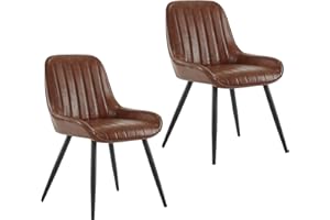Lestarain Dining Chairs Set of 2, Vintage Kitchen Counter Chairs, With Metal Legs, PU Leather Seat and Backrests, Brown