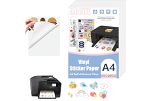 AOOTE 12 arkuszy papieru winylowego, do drukowania, do drukarek atramentowych, drukarek laserowych i atramentowych, do naklejek DIY