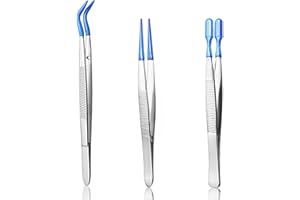 FDCZEYXIOR 3 Stück Pinzette mit Gummispitzen PVC-beschichtet Präzisions-Gummi Gerade Flachspitze Lange Gebogene Pinzetten für Handwerk Briefmarken Perlen Schmuck, Blau