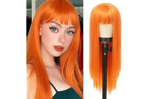 SIUDUS Orange Lange Gerade Perücken für Frauen Synthetische 28 Zoll Natürliche Haar Perücke mit Bangs für Cosplay Täglichen Gebrauch