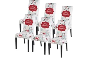 SearchI Xmas Chair Covers Set of 6, Strech Dining Chair Slipcovers Washable Cover Decoration Dining Room Chair Protector Home Decor Universal Fit for Wedding Party Banquet,White