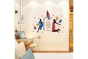 ‎PLIGREAT PLIGREAT 2 Blatt Kühl Dunk Wandtattoo Push Your Limit Inspirational Zitat Wandaufkleber Bunt Basketballspieler Wandkunst für Jungenzimmer Wohnzimmer Schlafzimmer Großformat Teenager Geschenk