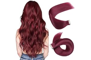 HotLulana Extensiones Adhesivas Pelo Rojo Oscuro(99Ja#) 10pcs 50cm 25g 20pulgadas Invisible Extensiones de Cabello Skin Weft