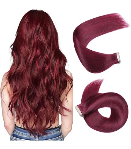 Hair2heart Tape Extensions Echthaar Gewellt – 30 Tapes à 2,5 G, 50 Cm, Farbe 0/44 Rot Intensiv