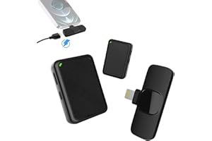 MOMAN Kabellos Lavalier Mikrofon,Gimpro MB1X(A) 2.4GHz【Lightning】2TX&1RX Drahtloses Ansteckmikrofon mit 1 Druck Stummschaltung 3 Modus Denoise für Vlog Live-Streaming,Kabellos-Lavalier-Mikrofon-iPhone-iPad
