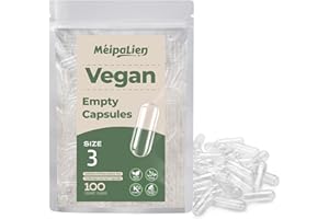 MéipaLien Size 3 Empty Vegan Capsules (100 Count), Clear Empty Pill Capsules, Plant Based Vegetarian Capsule for DIY Supplements - Kosher, Gluten Free, Non-GMO Certified