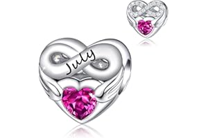 FOREVER QUEEN Zawieszka w kształcie serca z kamieniem urodzinowym, dla kobiet, srebro wysokiej próby 925, zawieszka w kształcie serca, zawieszka do bransoletki, prezent urodzinowy z pudełkiem na biżuterię, Srebro szterlingowe
