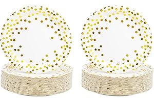 CEILIWEN Piatti bianchi e oro, piatti di carta oro bianco, piatti di carta a pois da 17,8 cm, piatti di carta per feste, piatti per feste dorati, confezione da 100 (piatti oro bianco - 100 pezzi)
