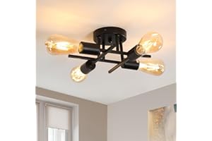 Comely Lámpara de Techo Industriale, 4 Luces E27 Vintage Lámpara Colgante de Techo, Plafon Techo Moderno Negro para Salón, Estudio, Dormitorio, Cocina y Comedor