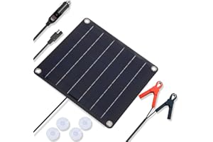 XUZIE Solar Panel Kit, 10W 12V Portable Solar Panel Car Battery Charger, Solar Trickle Charger Car Battery Maintainer Compatible with Car RV Boat Automobile Motorcycle