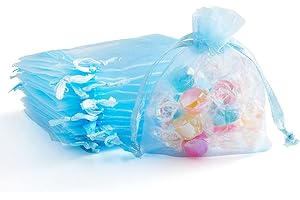 XMASOLDECOR 50Pcs Bleu Clair Sacs Organza 7x9cm, Sacs Cadeaux en Organza Pochette à Bijoux, Sachets en Organza pour Bonbons, Lavande, Mariage, Anniversaire