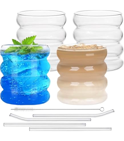Bicchieri Della Bolla In Vetro - Set Da 6, 100 Ml, Con Paglia, Per Cocktail, Caffè Freddo, Soda - Foto 7