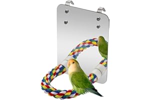 YYwenting Bird Mirror with Rope Perch for Cockatiel, Parrot, Parakeet & Cockatoo - Cage Bird Toys
